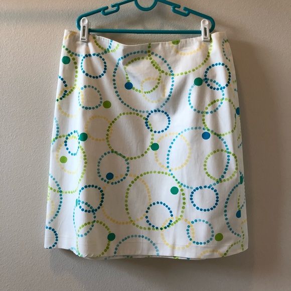 *MOD* Vintage Lillie Rubin White skirt with BRIGHT PRINTED CIRCLES |12| EUC - Picture 1 of 8